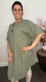 Broderie tuniek met knoop Army