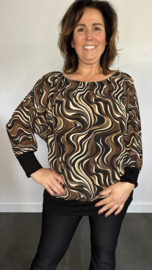 Blouse met boord ocean waves zwart