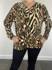 Shirt zipp met elastiek panter /tijger camel
