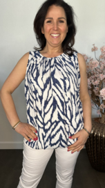 Ballon top scratched zebra blauw/wit