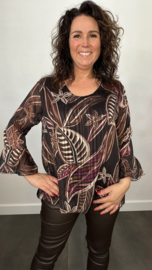 Voile blouse Oriana leaves Zwart