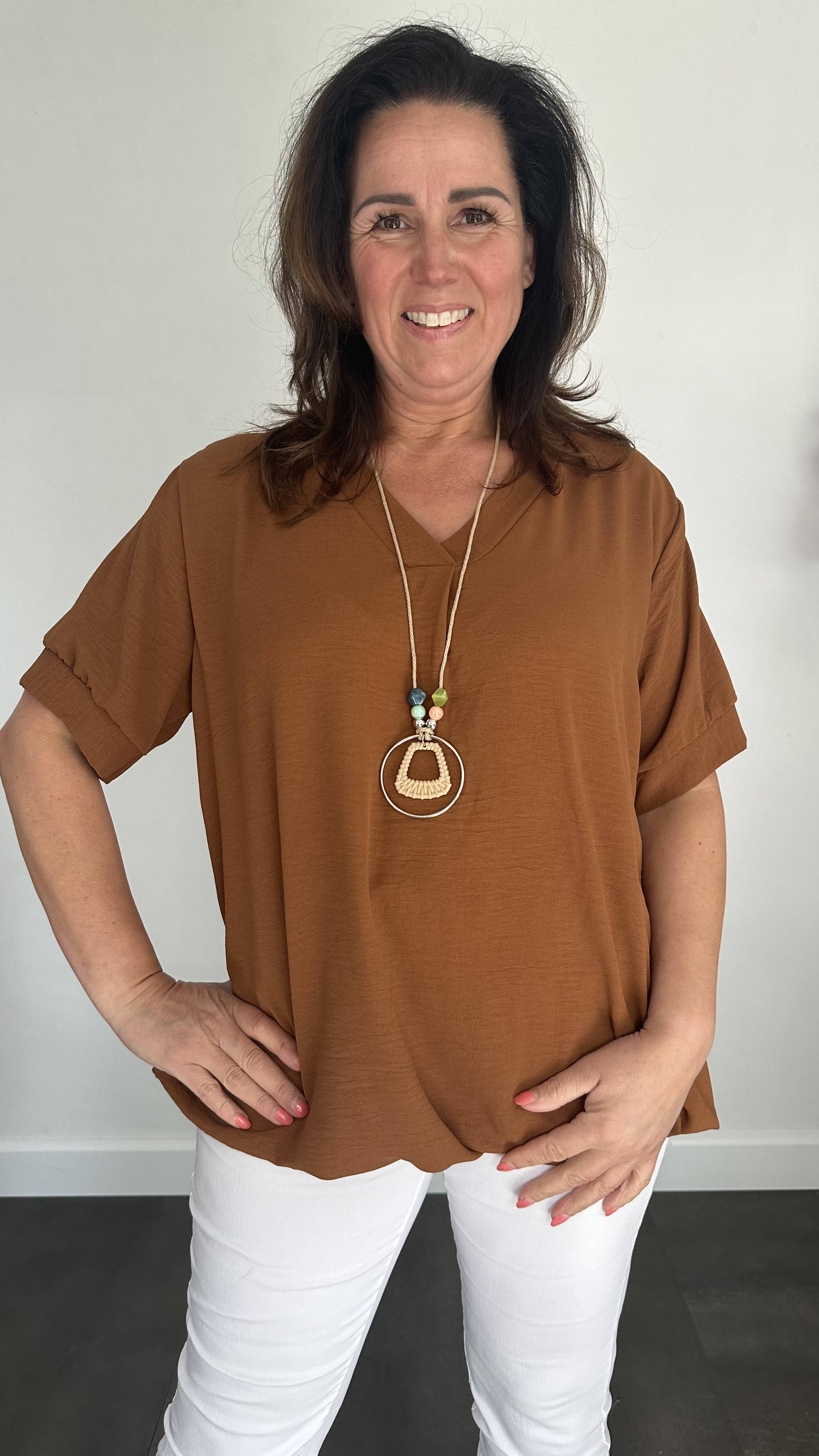 Top Maya korte mouw +SIZE cognac