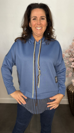 Sweater met capuchon /streep Jeans blauw