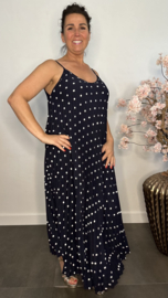 Plisse jurk Polka Dot met spaghettibandjes Marine