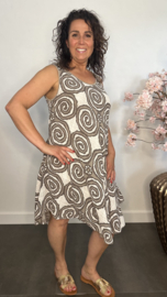 Linnenlook jurk Lenny-Cirkels taupe