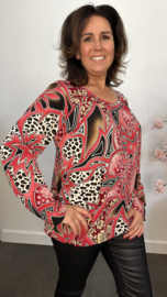 Ballon shirt met elastiek panter/flower fantasy cyclaam
