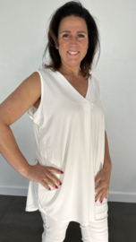 Lang mouwloos shirt met v-hals travel wit