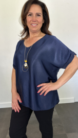 Satijn look shirt Raso met ketting marine