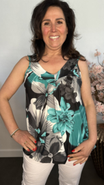 Ballon top met V-hals Gebloemd mint
