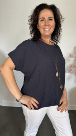 Crinkle shirt met elastiek +ketting Marine