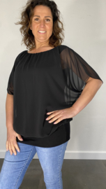 Blouse met boord korte mouw +SIZE zwart