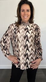 Shirt met gesmokte kraag zig zag soft zand