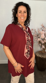 Crinkle shirt met sjaaltje Bordeaux