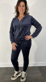 2-Delig velvet comfy pak met rits donker blauw