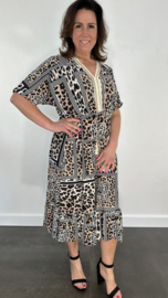 Jurk met elastiek in de taille (soft) panter mix camel