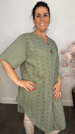 Broderie tuniek met knoop Army