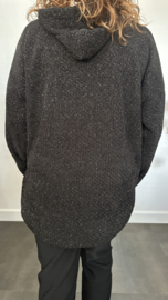 Velvet trui zilver glitter met capuchon Zwart
