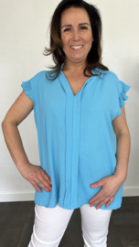 Top Elena met plisse ruche turquoise