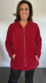 Baby rib vest met rits & capuchon +Size rood