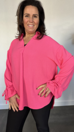 Blouse Tamara met ruche en strik +SIZE fuchsia
