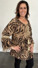 Top met flared mouw tijger camel