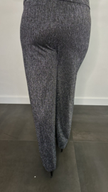 Broek met strik en wijde pijpen sparkle lines zilvergrijs