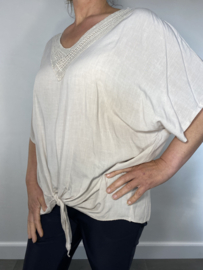 Blouse met knoop bling zand SALE