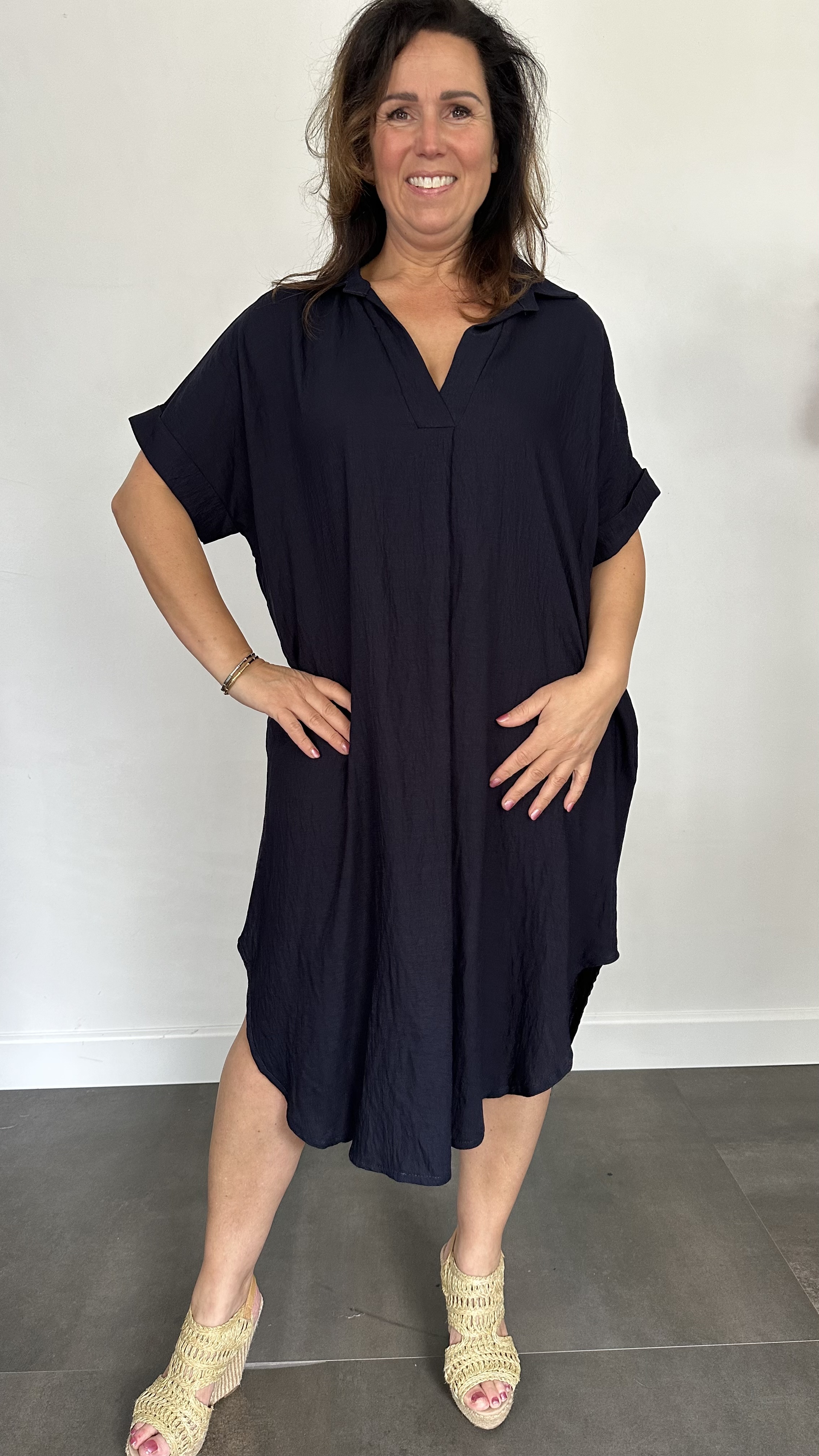 Jurk Leya uni +Size Marine