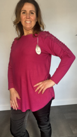 Trui Roos met pareltjes fuchsia