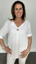 Linnenlook blouse met knoop wit