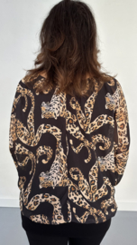 Blouse met boord curly panter zwart