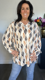 Soft shirt met v-hals en pofmouw Elips zwart/zand