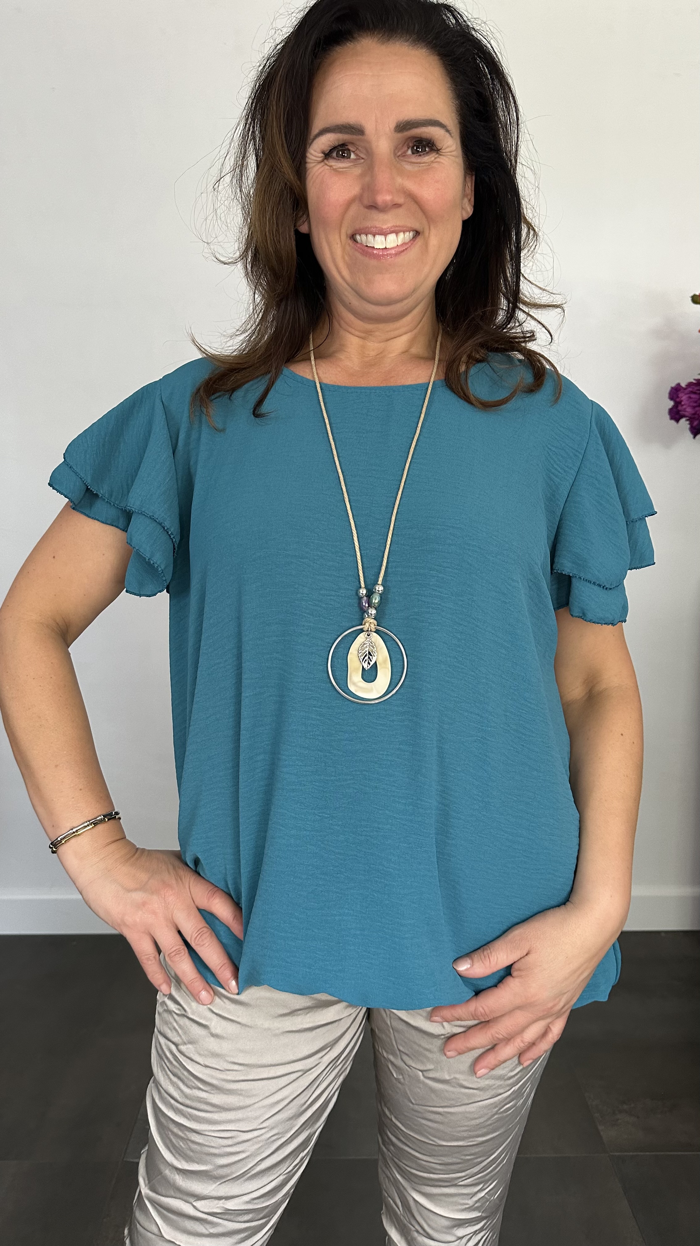 Shirt Celine met ketting petrol +SIZE