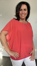 Blouse met boord korte mouw +SIZE koraal
