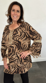 Top met flared mouw tijger camel