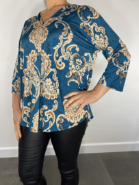 Shirt Lieke met v-hals versailles petrol SALE