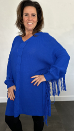 Gebreide oversized trui met franjes kobalt