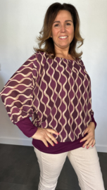 Blouse met boord wavy aubergine