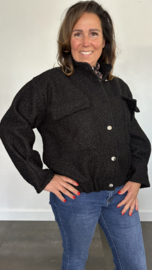 Teddy bomberjack met knoop sluiting Zwart SALE