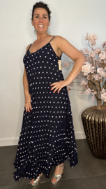 Plisse jurk Polka Dot met spaghettibandjes Marine
