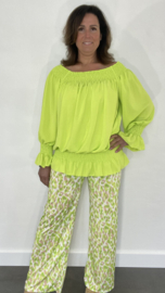 Broek met wijde pijp panter lime SALE