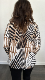 Ballon shirt met elastiek inca ecru/zwart/bruin (+size)