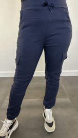Cargo stretch broek met elastiek  donker Blauw SALE