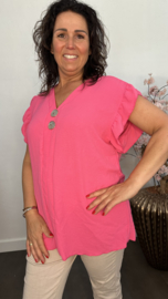 Shirt Britt met knopen en ruche Fuchsia