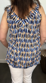 Ballon top met V-hals Retro blauw