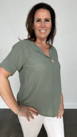 Linnenlook blouse met knoop army