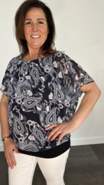 Blouse met boord paisley marine