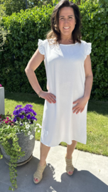 Jurk Mimi met ruche en knoopjes ecru