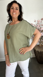 Shirt Nora kant +ketting Army