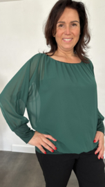 Blouse met boord lange mouw +Size Extra flessen groen